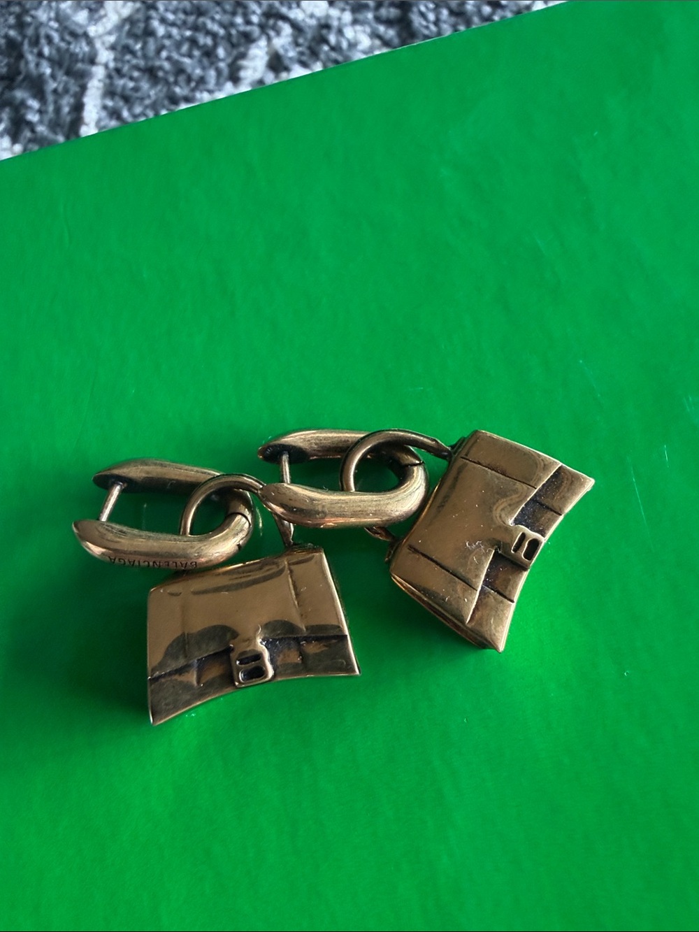 Balenciaga Gold-Tone Handbag Charm Drop Earrings